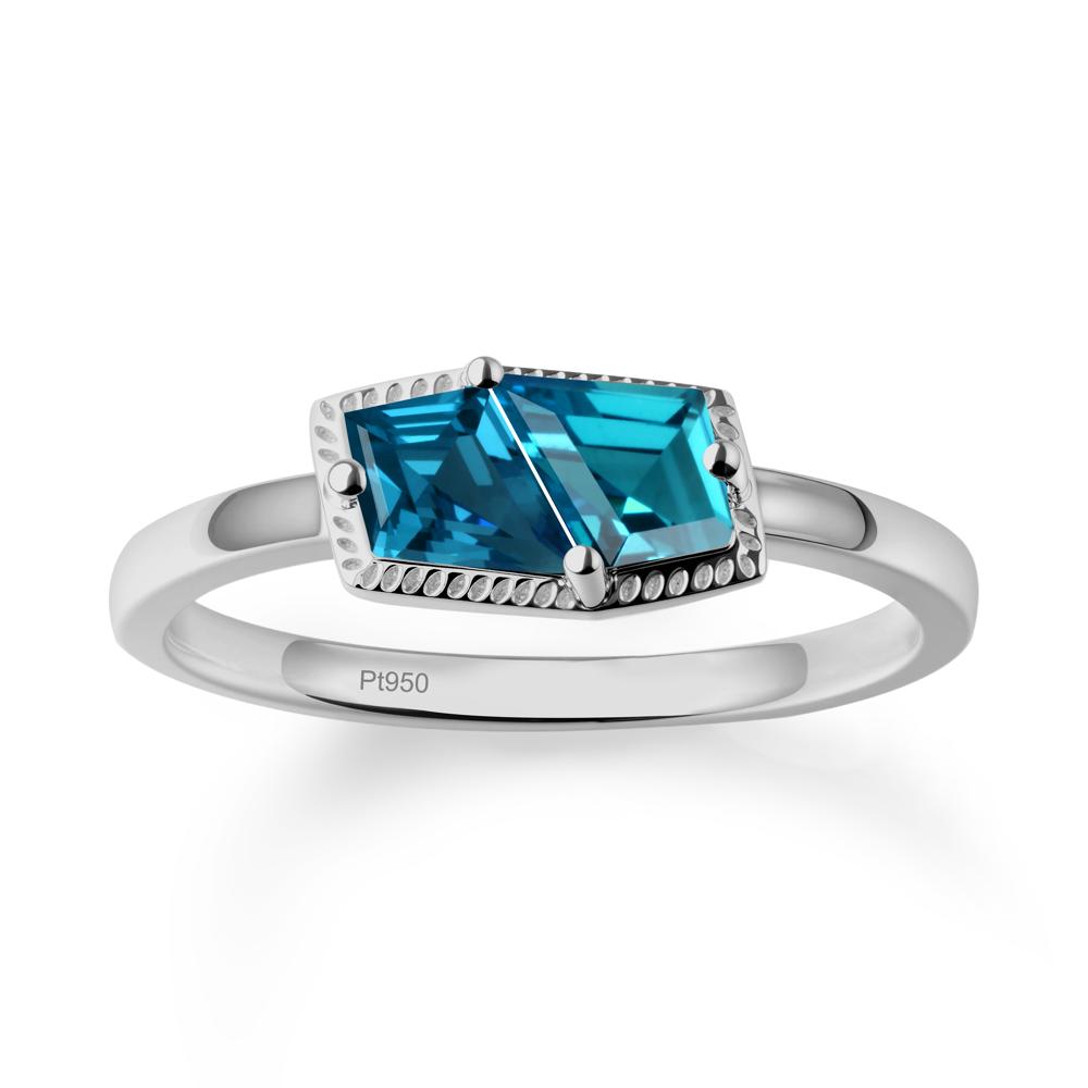 Two Stone Kite Shaped London Blue Topaz Ring - LUO Jewelry #metal_platinum