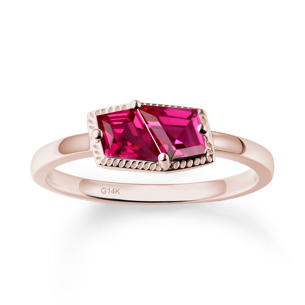 Unique Two Stone Ruby Ring In Sterlling Silver - LUO Jewelry #metal_14k rose gold