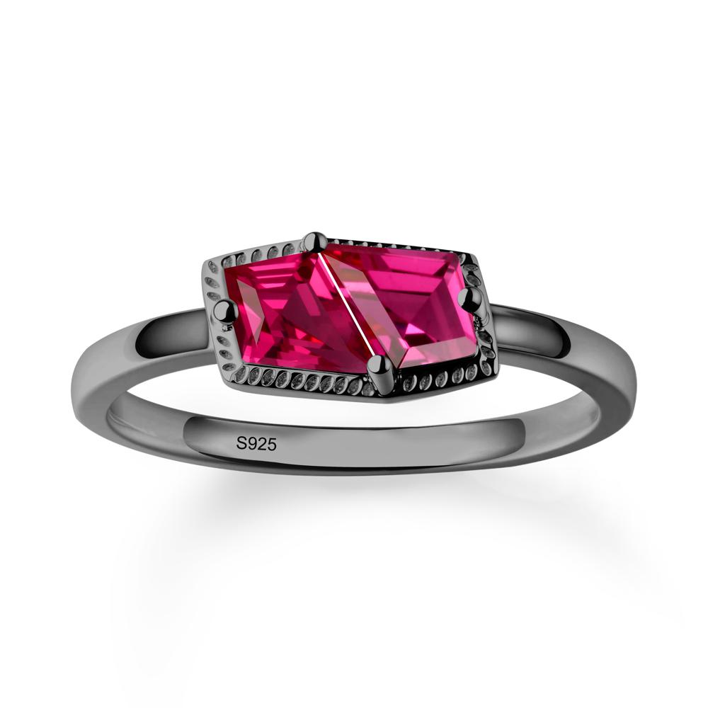 Unique Two Stone Ruby Ring In Sterlling Silver - LUO Jewelry #metal_black finish sterling silver