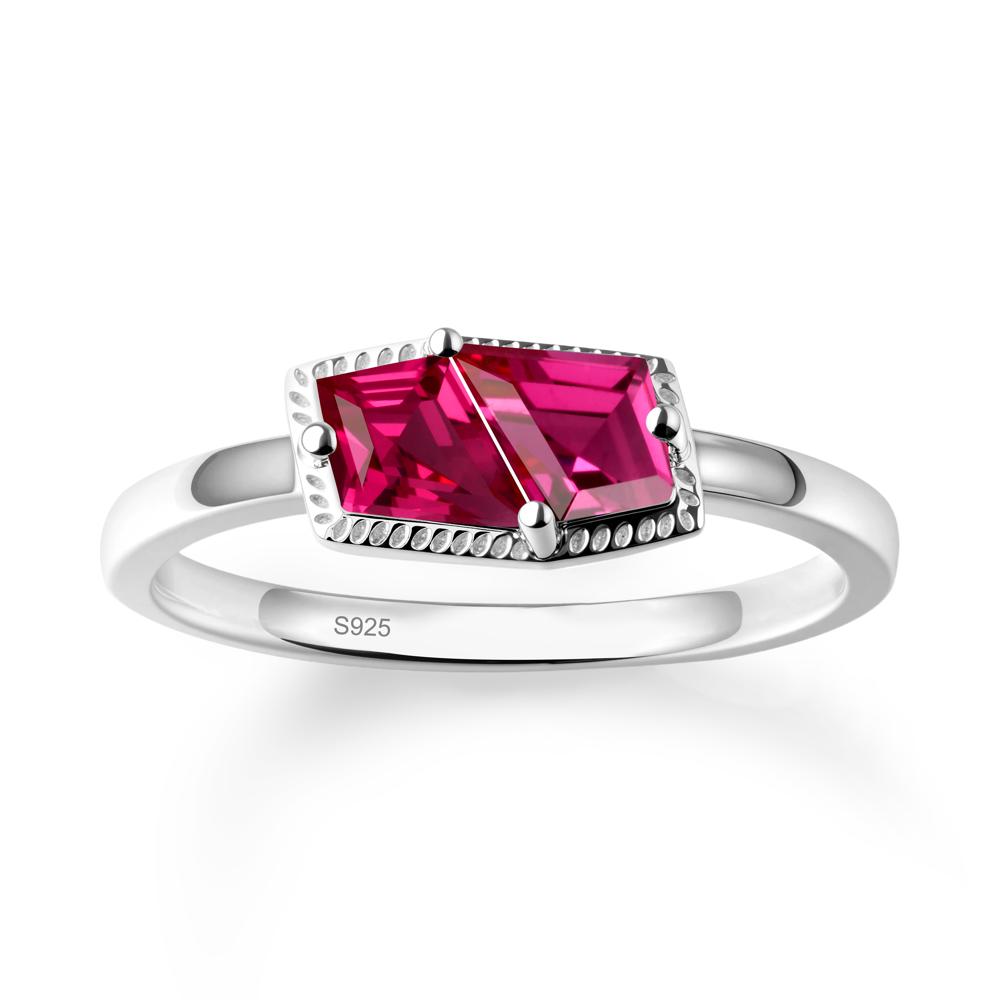 Unique Two Stone Ruby Ring In Sterlling Silver - LUO Jewelry #metal_sterling silver