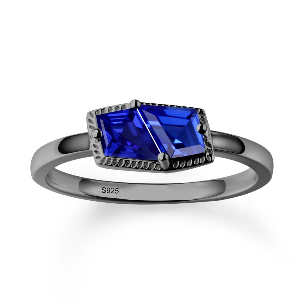 Two Stone Kite Shaped Sapphire Ring - LUO Jewelry #metal_black finish sterling silver
