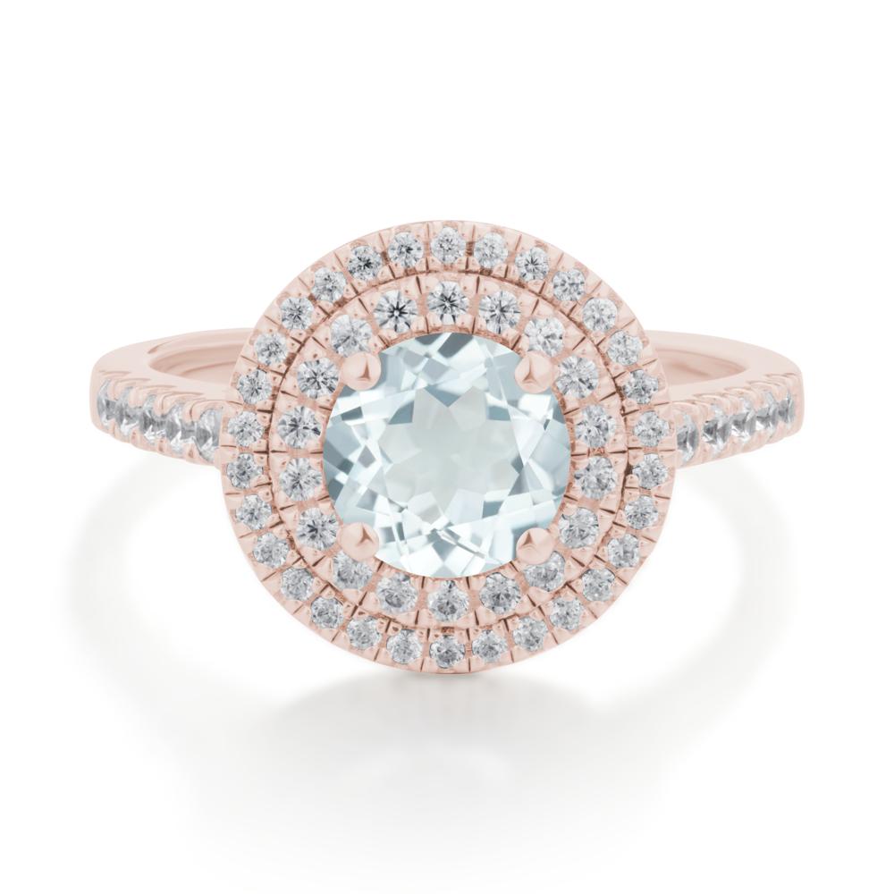 Round Aquamarine Double Halo Engagement Ring - LUO Jewelry #metal_14k rose gold