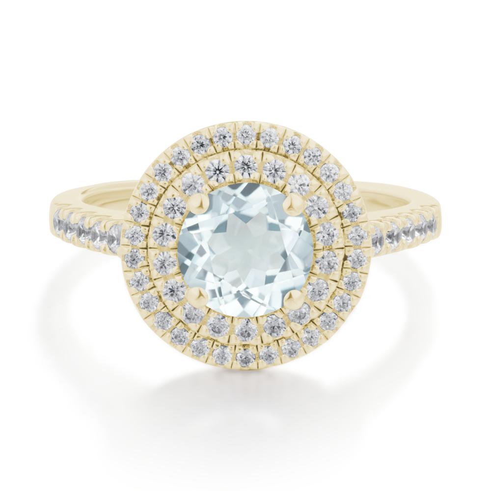 Round Aquamarine Double Halo Engagement Ring - LUO Jewelry #metal_14k yellow gold