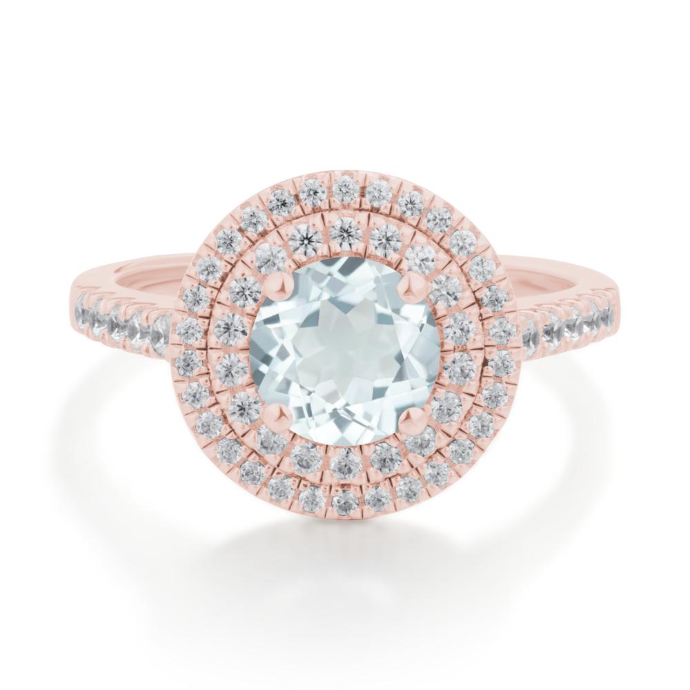 Round Aquamarine Double Halo Engagement Ring - LUO Jewelry #metal_18k rose gold
