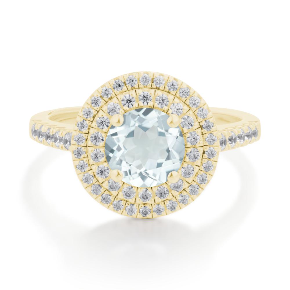 Round Aquamarine Double Halo Engagement Ring - LUO Jewelry #metal_18k yellow gold