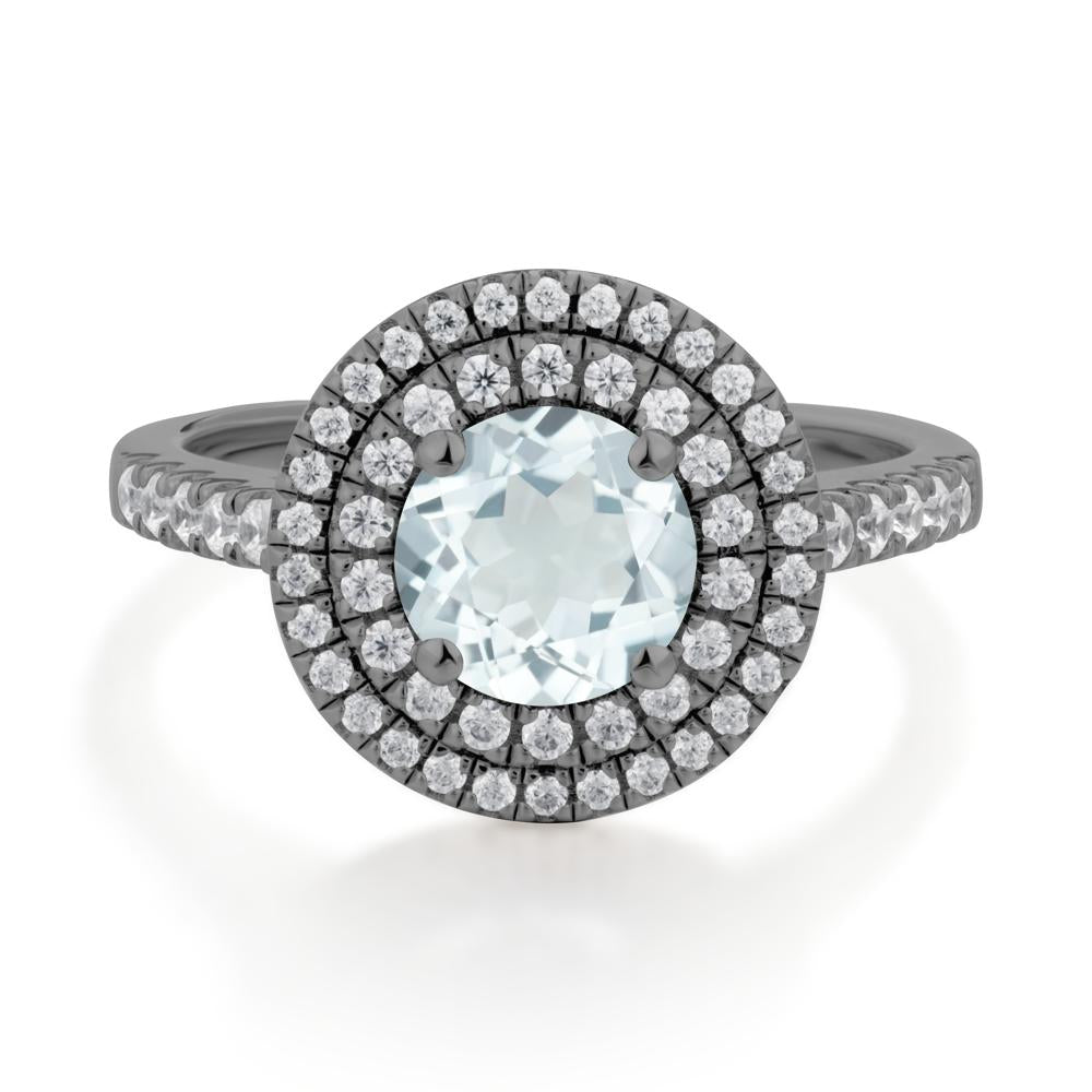 Round Aquamarine Double Halo Engagement Ring - LUO Jewelry #metal_black finish sterling silver