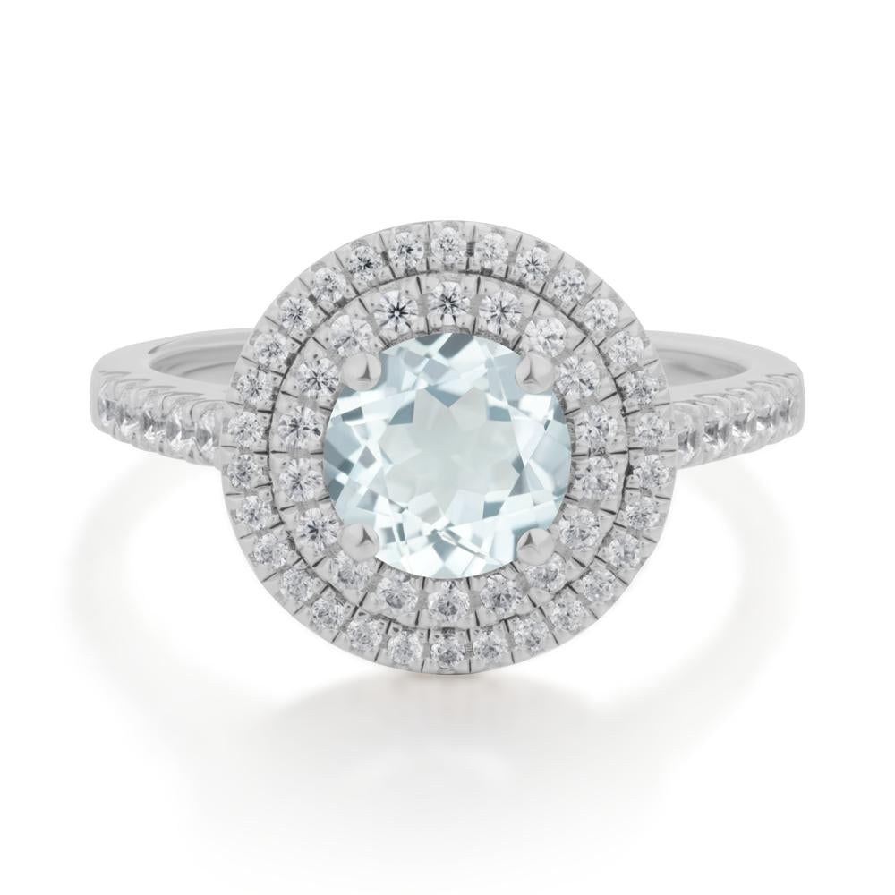 Round Aquamarine Double Halo Engagement Ring - LUO Jewelry #metal_platinum