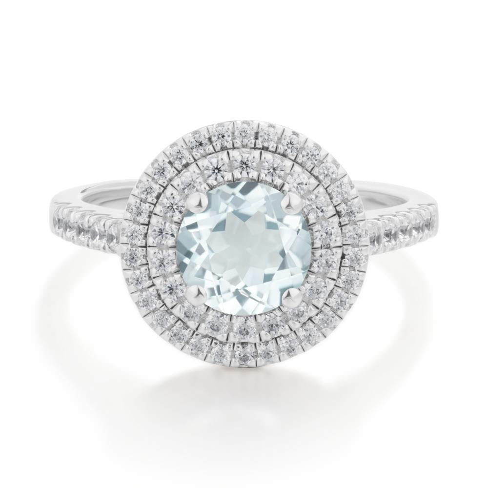 Round Aquamarine Double Halo Engagement Ring - LUO Jewelry #metal_sterling silver