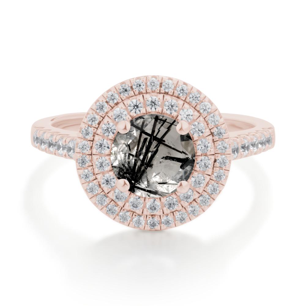 Black Rutilated Quartz Ring Double Halo - LUO Jewelry #metal_14k rose gold