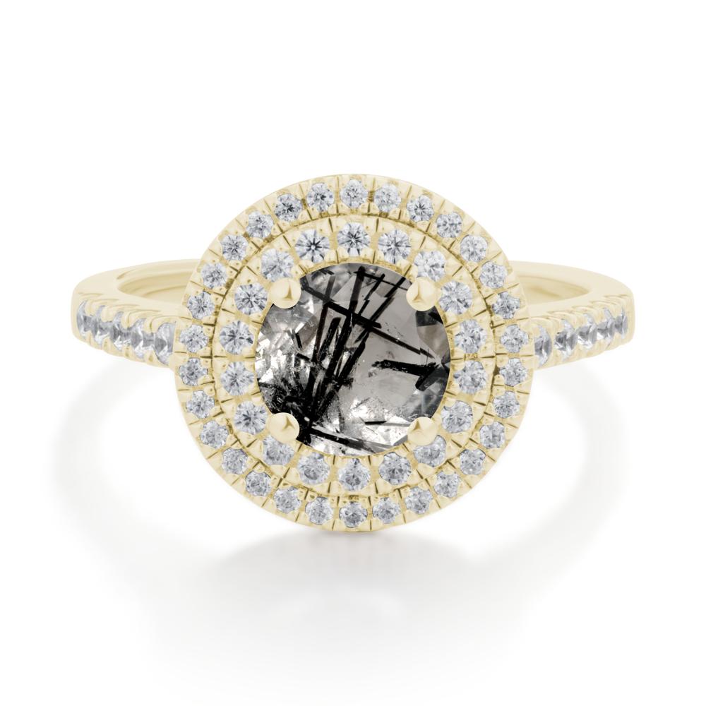 Black Rutilated Quartz Ring Double Halo - LUO Jewelry #metal_14k yellow gold
