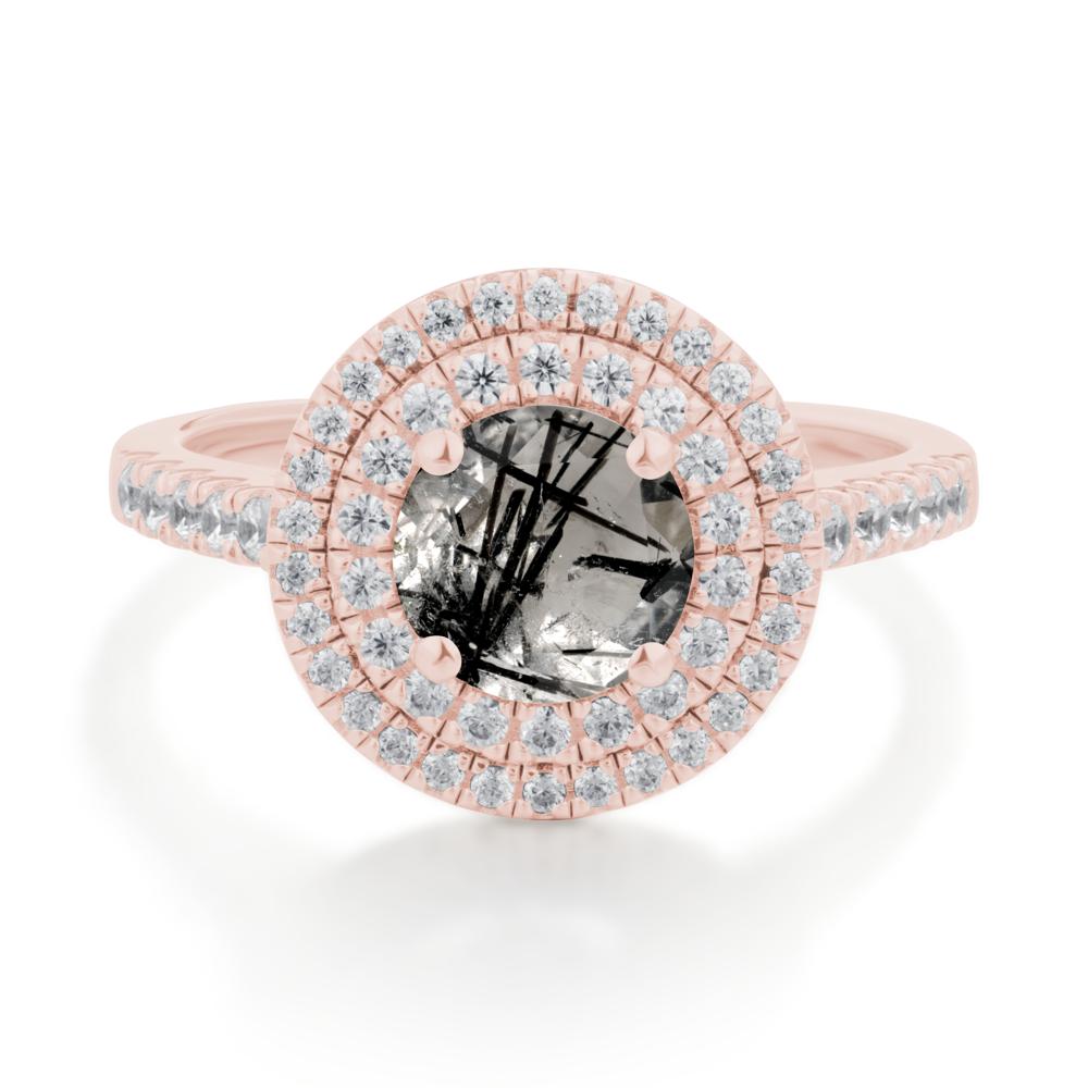 Black Rutilated Quartz Ring Double Halo - LUO Jewelry #metal_18k rose gold