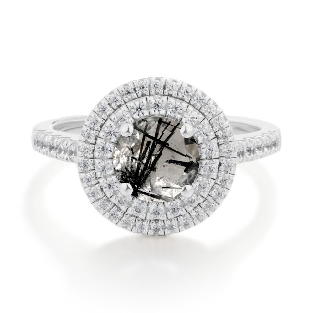 Black Rutilated Quartz Ring Double Halo - LUO Jewelry #metal_18k white gold