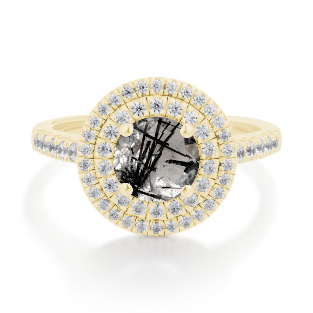 Black Rutilated Quartz Ring Double Halo - LUO Jewelry #metal_18k yellow gold