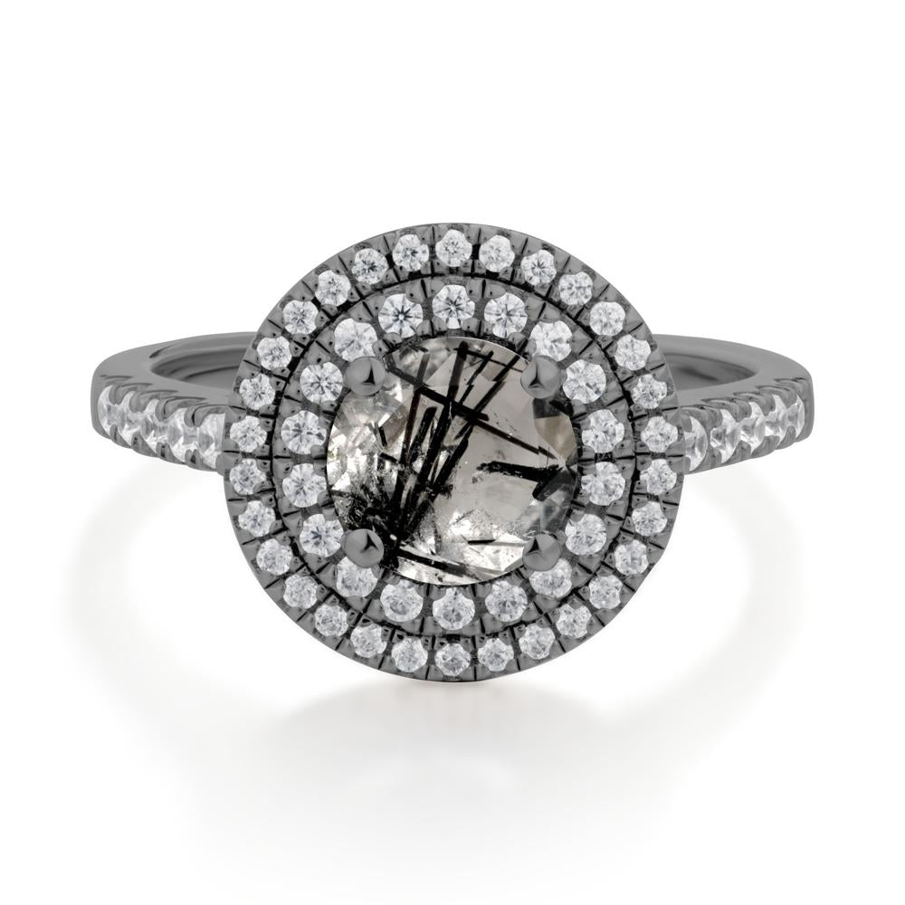 Black Rutilated Quartz Ring Double Halo - LUO Jewelry #metal_black finish sterling silver