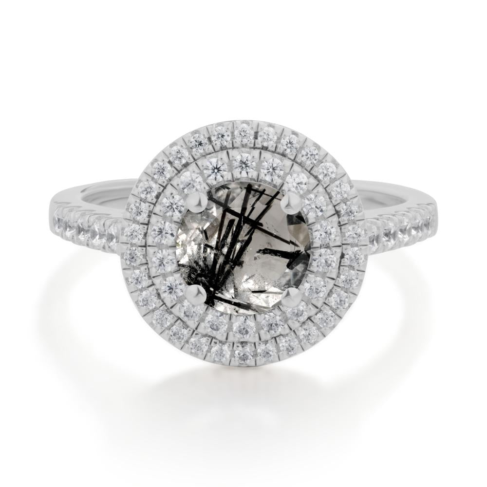 Black Rutilated Quartz Ring Double Halo - LUO Jewelry #metal_platinum