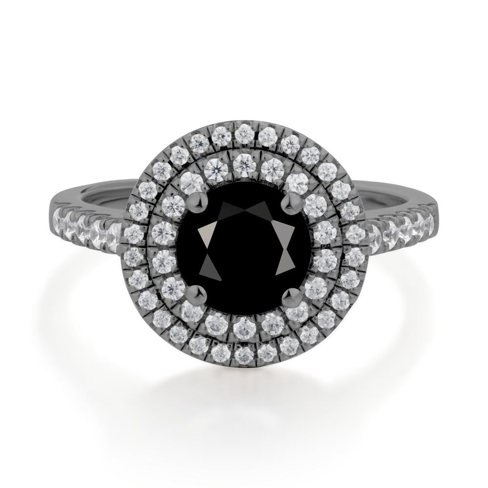 Black Spinel Ring Double Halo - LUO Jewelry #metal_black finish sterling silver