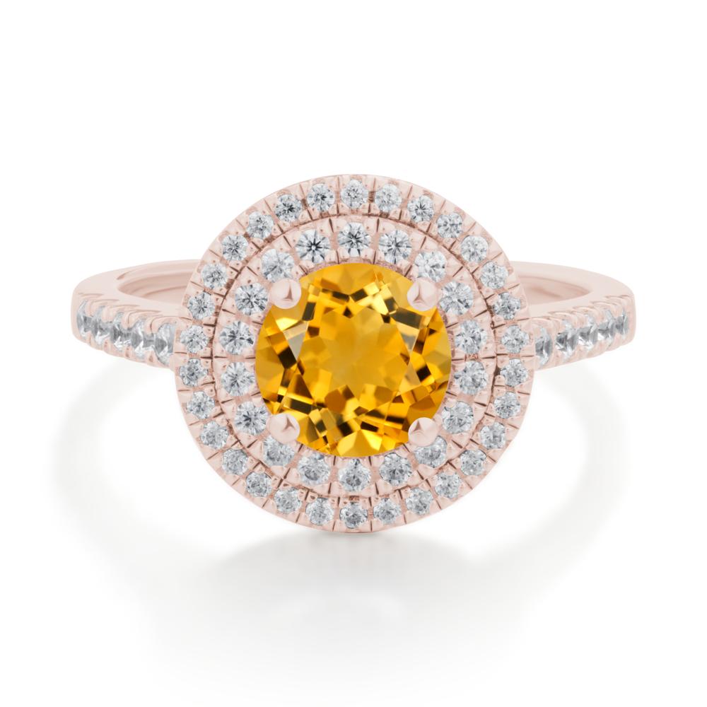 Round Citrine Double Halo Engagement Ring - LUO Jewelry #metal_14k rose gold