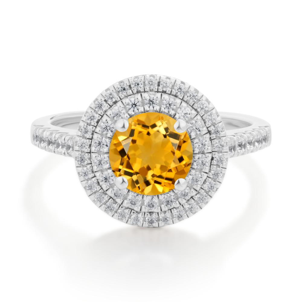 Round Citrine Double Halo Engagement Ring - LUO Jewelry #metal_14k white gold