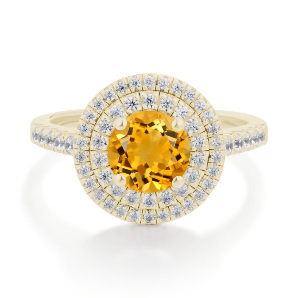Round Citrine Double Halo Engagement Ring - LUO Jewelry #metal_14k yellow gold