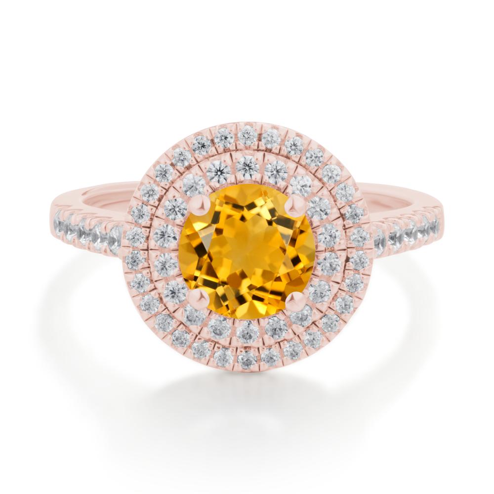 Round Citrine Double Halo Engagement Ring - LUO Jewelry #metal_18k rose gold
