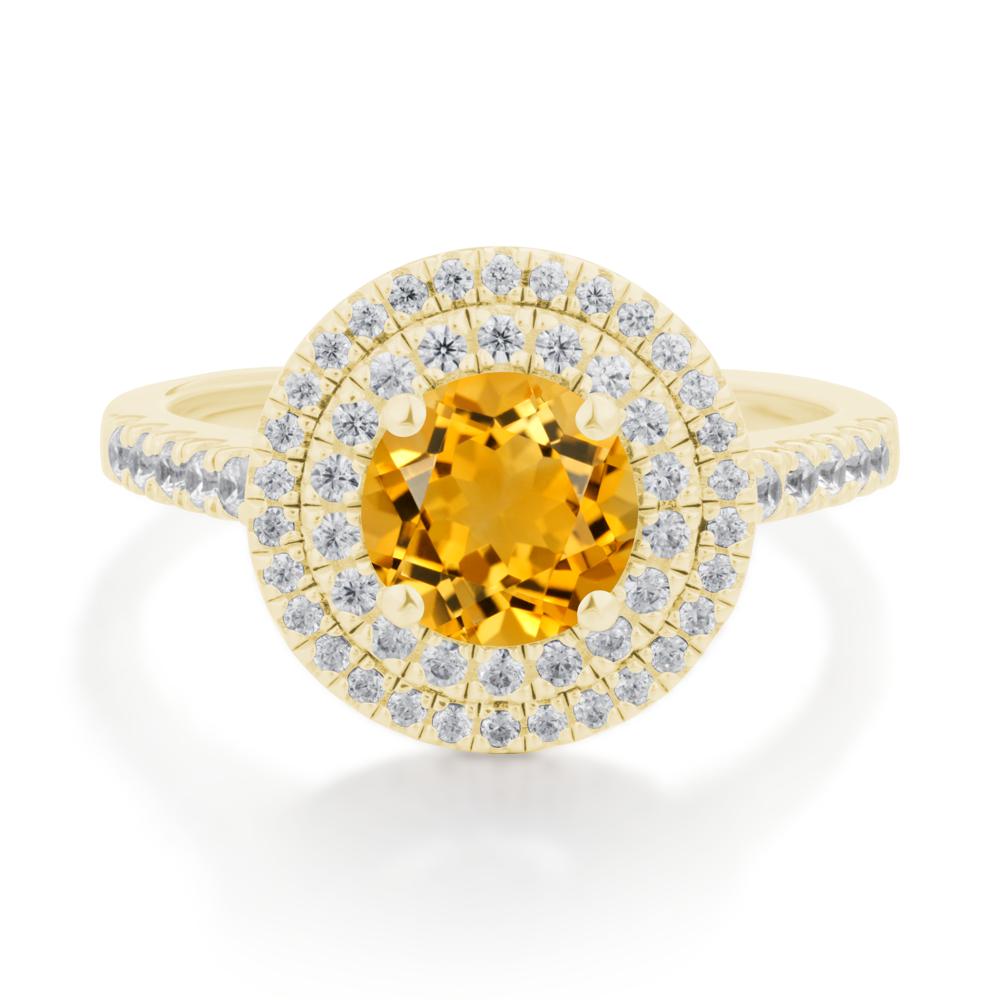 Round Citrine Double Halo Engagement Ring - LUO Jewelry #metal_18k yellow gold