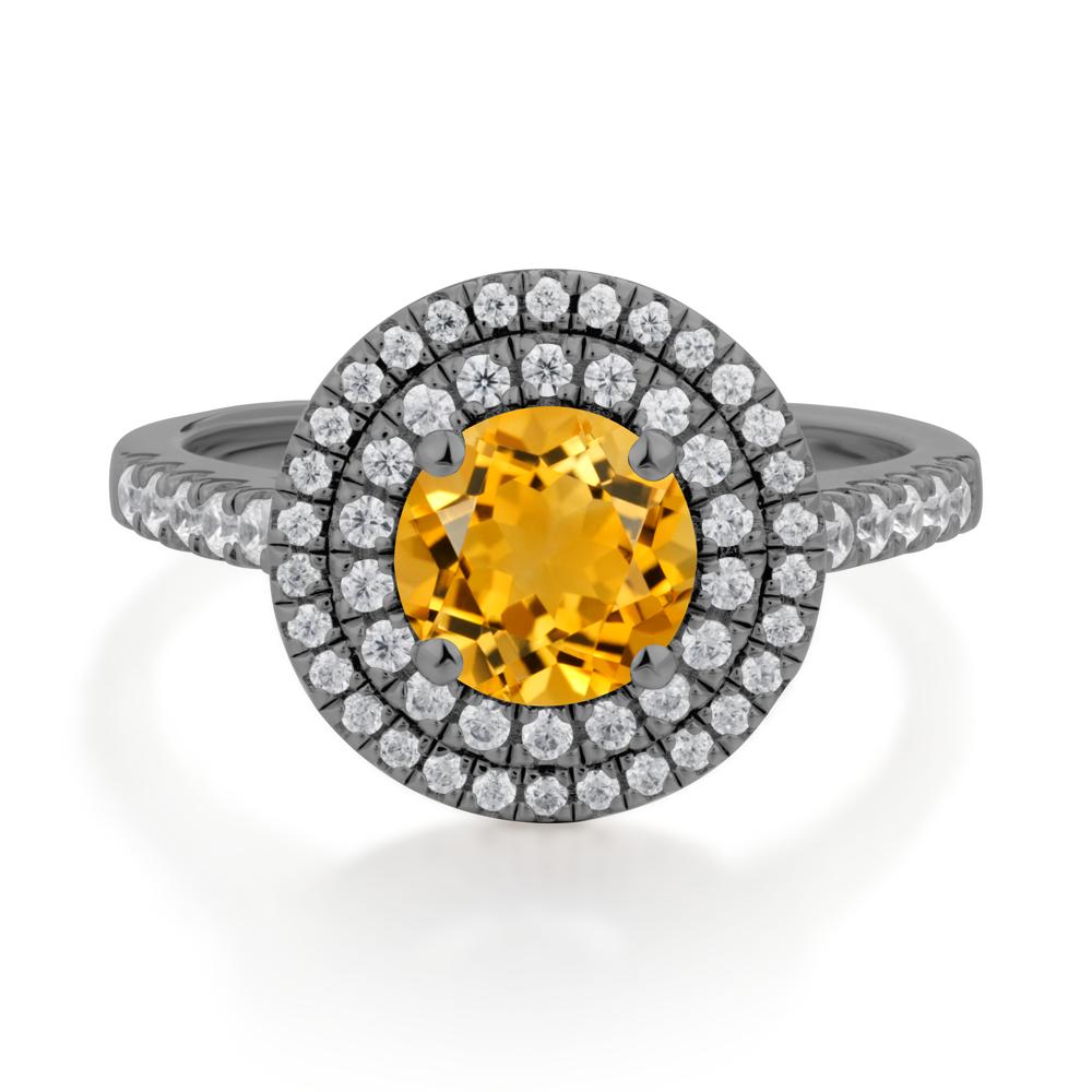 Round Citrine Double Halo Engagement Ring - LUO Jewelry #metal_black finish sterling silver