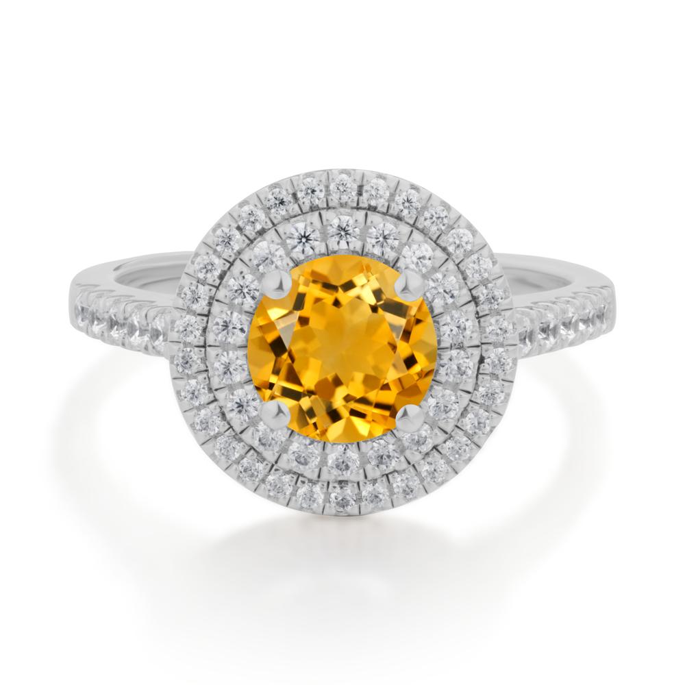 Round Citrine Double Halo Engagement Ring - LUO Jewelry #metal_platinum
