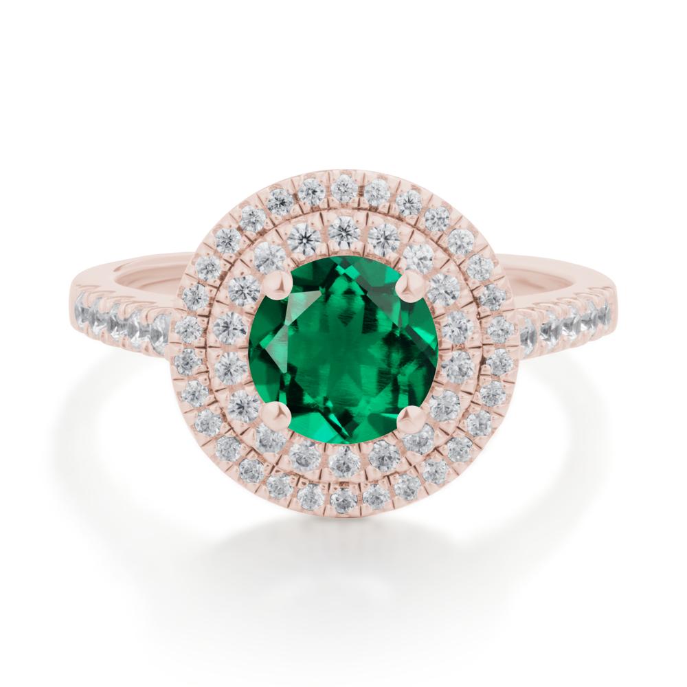 Round Emerald Double Halo Engagement Ring - LUO Jewelry #metal_14k rose gold