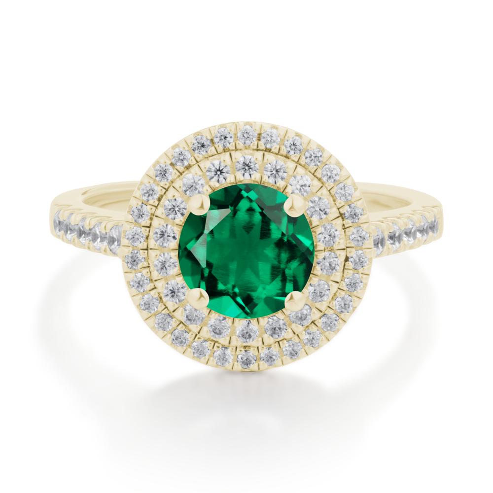 Round Emerald Double Halo Engagement Ring - LUO Jewelry #metal_14k yellow gold
