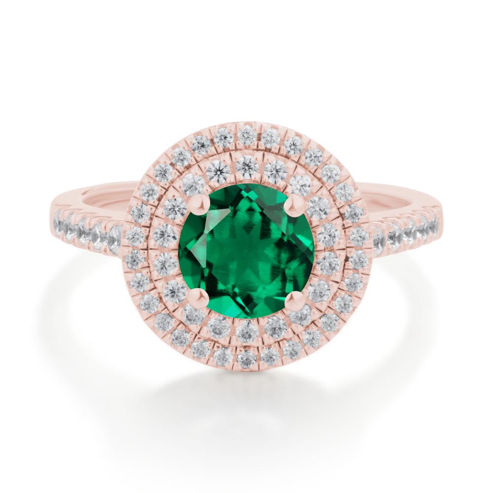 Round Emerald Double Halo Engagement Ring - LUO Jewelry #metal_18k rose gold