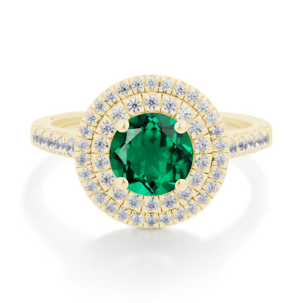 Round Emerald Double Halo Engagement Ring - LUO Jewelry #metal_18k yellow gold