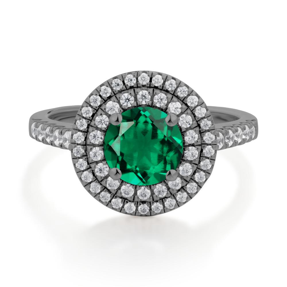 Round Emerald Double Halo Engagement Ring - LUO Jewelry #metal_black finish sterling silver