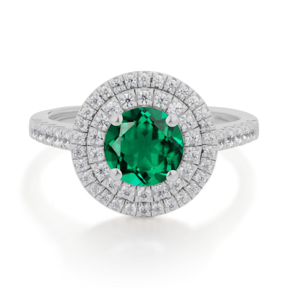 Round Emerald Double Halo Engagement Ring - LUO Jewelry #metal_platinum