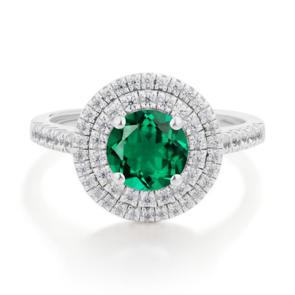 Round Emerald Double Halo Engagement Ring - LUO Jewelry #metal_sterling silver