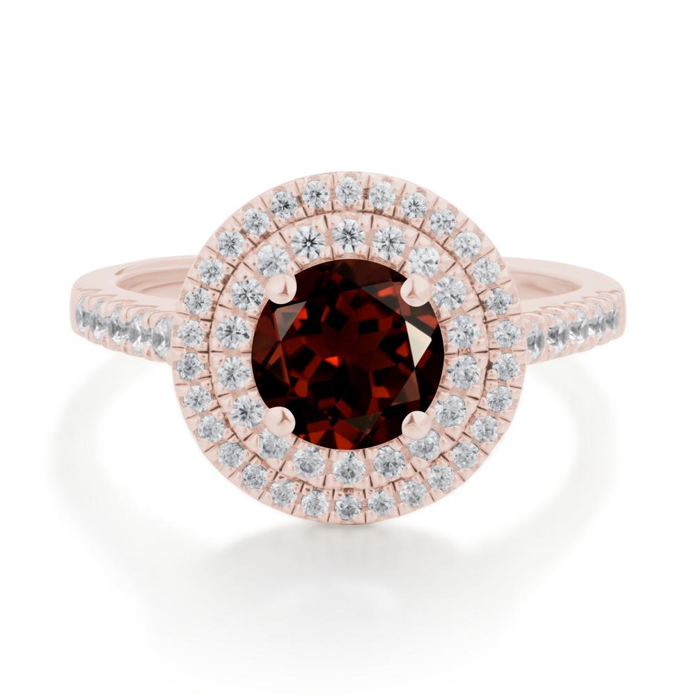 Round Garnet Double Halo Engagement Ring - LUO Jewelry #metal_14k rose gold