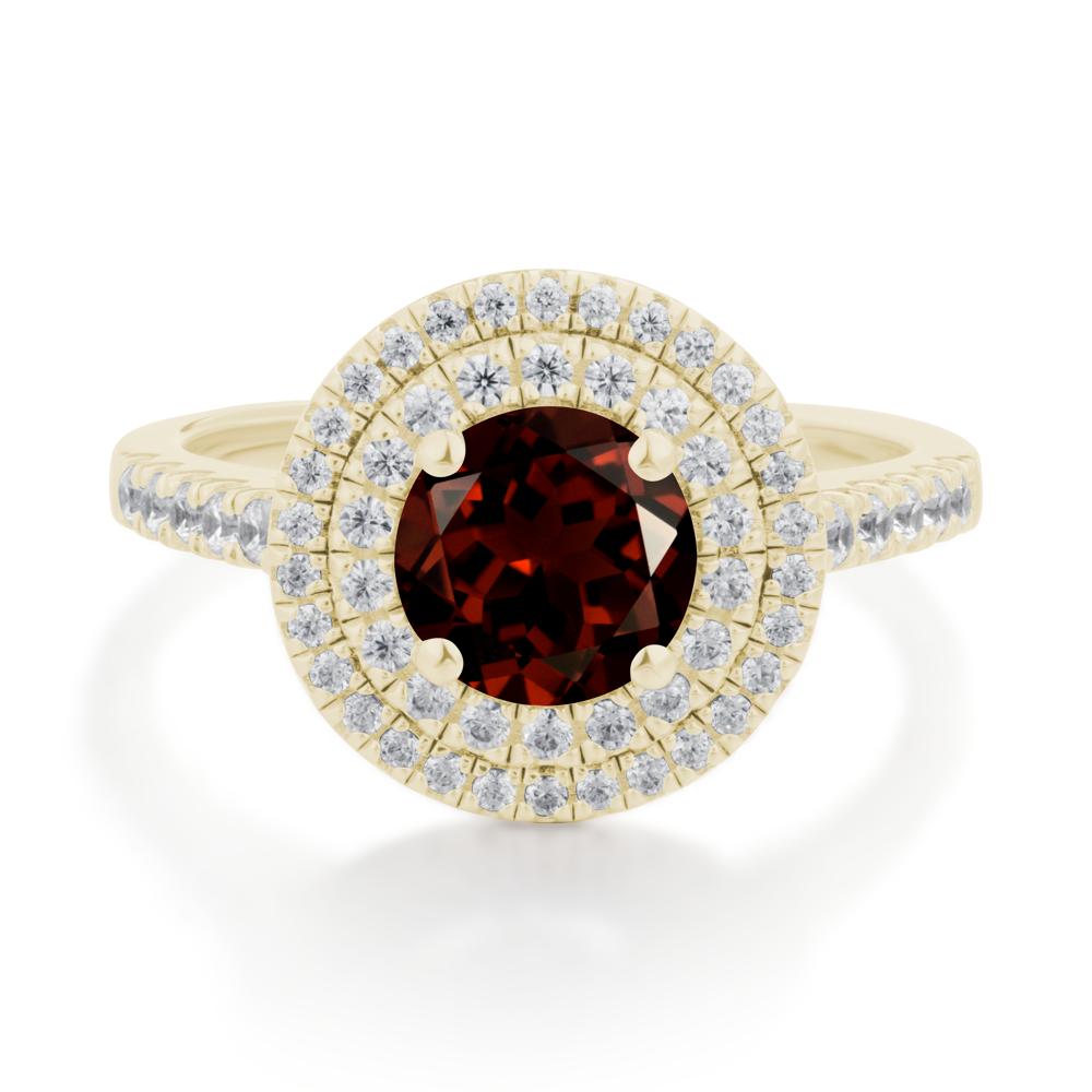 Round Garnet Double Halo Engagement Ring - LUO Jewelry #metal_14k yellow gold