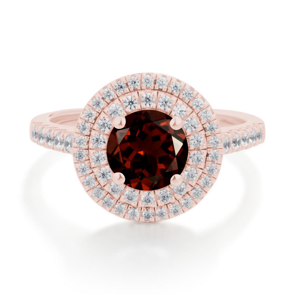 Round Garnet Double Halo Engagement Ring - LUO Jewelry #metal_18k rose gold