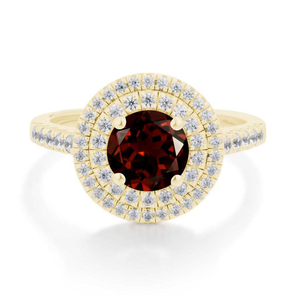Round Garnet Double Halo Engagement Ring - LUO Jewelry #metal_18k yellow gold