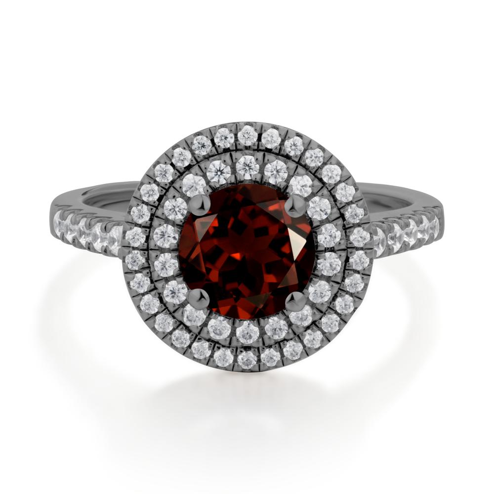 Round Garnet Double Halo Engagement Ring - LUO Jewelry #metal_black finish sterling silver