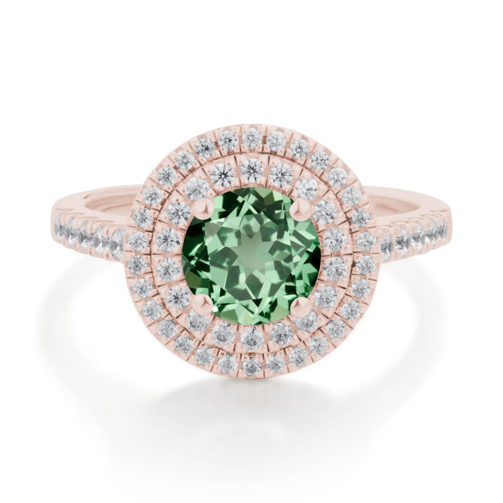 Round Green Sapphire Double Halo Engagement Ring - LUO Jewelry #metal_14k rose gold