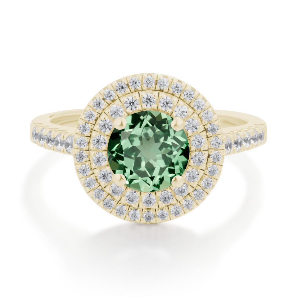 Round Green Sapphire Double Halo Engagement Ring - LUO Jewelry #metal_14k yellow gold