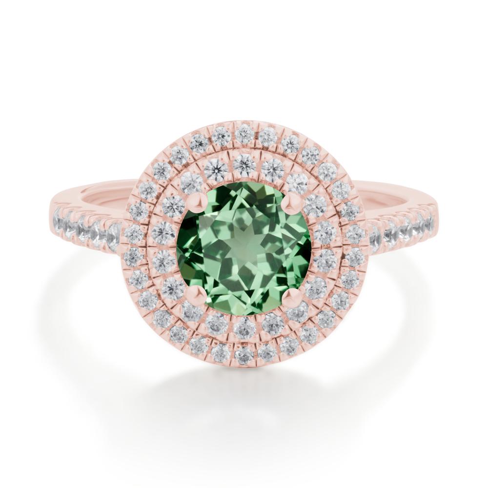 Round Green Sapphire Double Halo Engagement Ring - LUO Jewelry #metal_18k rose gold