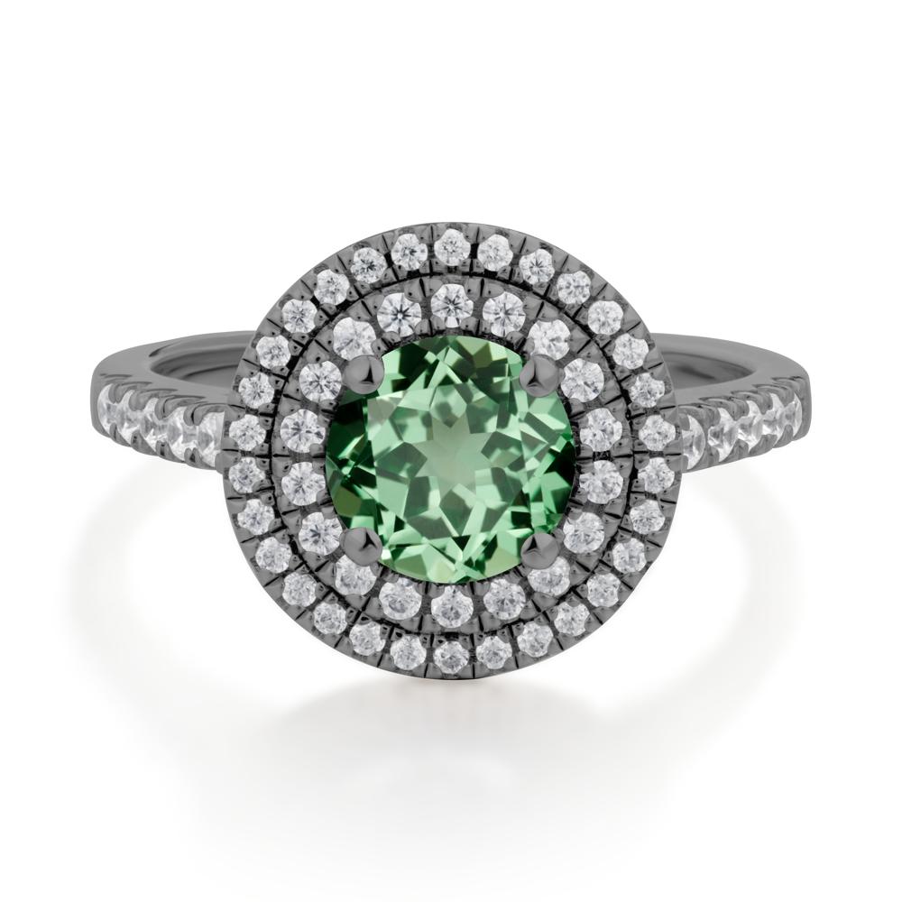 Round Green Sapphire Double Halo Engagement Ring - LUO Jewelry #metal_black finish sterling silver