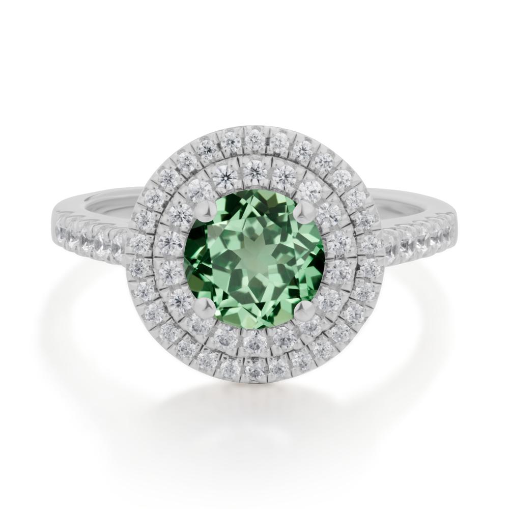 Round Green Sapphire Double Halo Engagement Ring - LUO Jewelry #metal_platinum