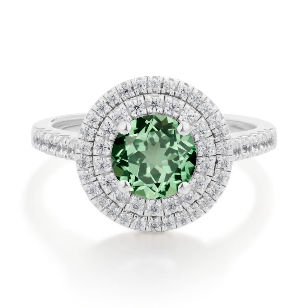 Round Green Sapphire Double Halo Engagement Ring - LUO Jewelry #metal_sterling silver