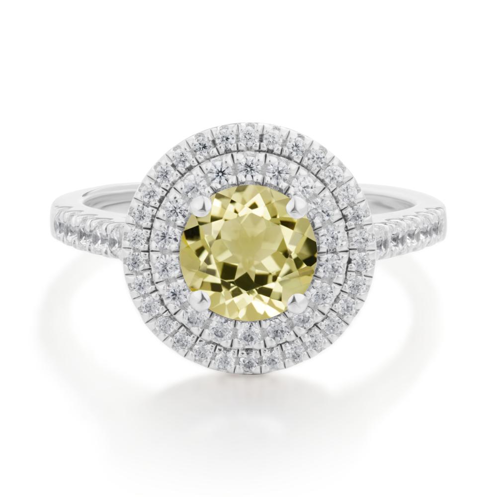 Lemon Quartz Ring Double Halo - LUO Jewelry #metal_14k white gold