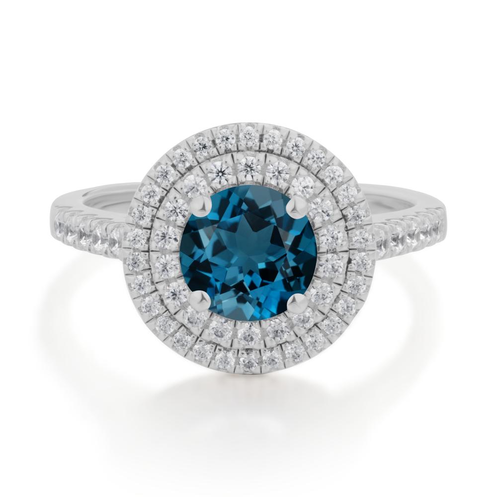 Round London Blue Topaz Double Halo Engagement Ring - LUO Jewelry #metal_platinum