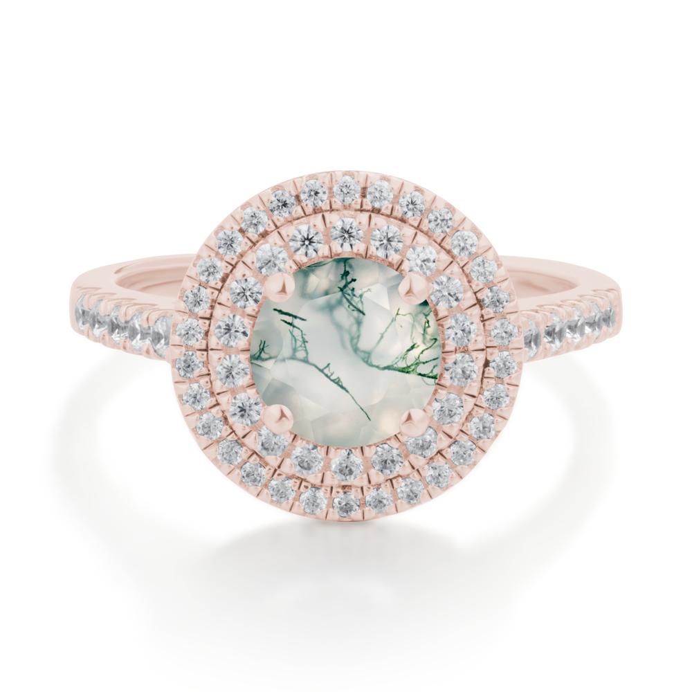 Moss Agate Ring Double Halo - LUO Jewelry #metal_14k rose gold