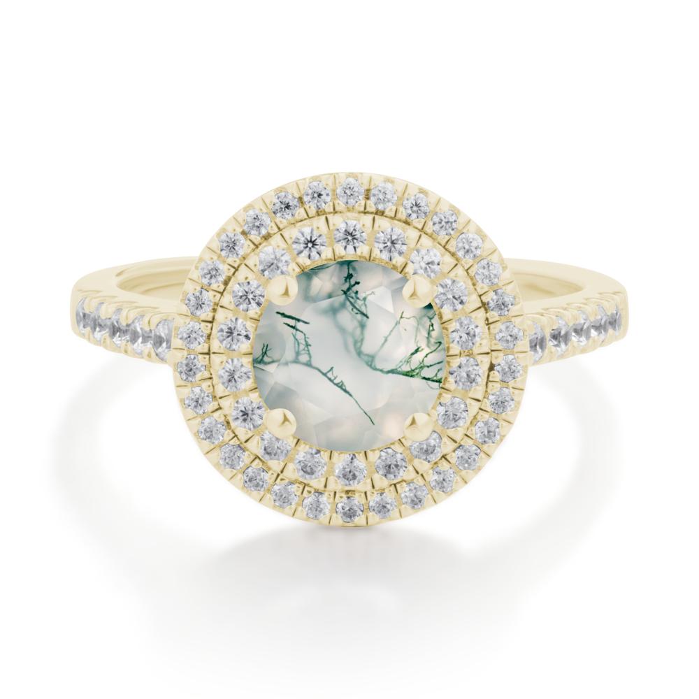 Moss Agate Ring Double Halo - LUO Jewelry #metal_14k yellow gold