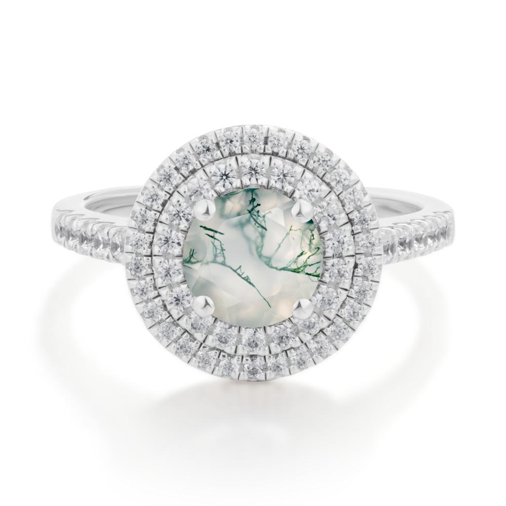 Moss Agate Ring Double Halo - LUO Jewelry #metal_18k white gold